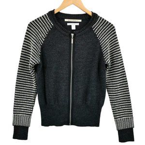 Max Studio Size Small Black & White 100% Extra Fine Merino Wool Zip Up Sweater